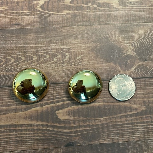 Gold Button Stud Earrings - Picture 6 of 13